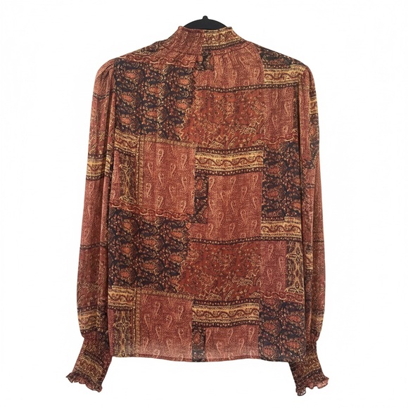 Haver London NWT $98 Metallic Gold Thread Paisley Patchwork Mock Neck Top S - Picture 2 of 13